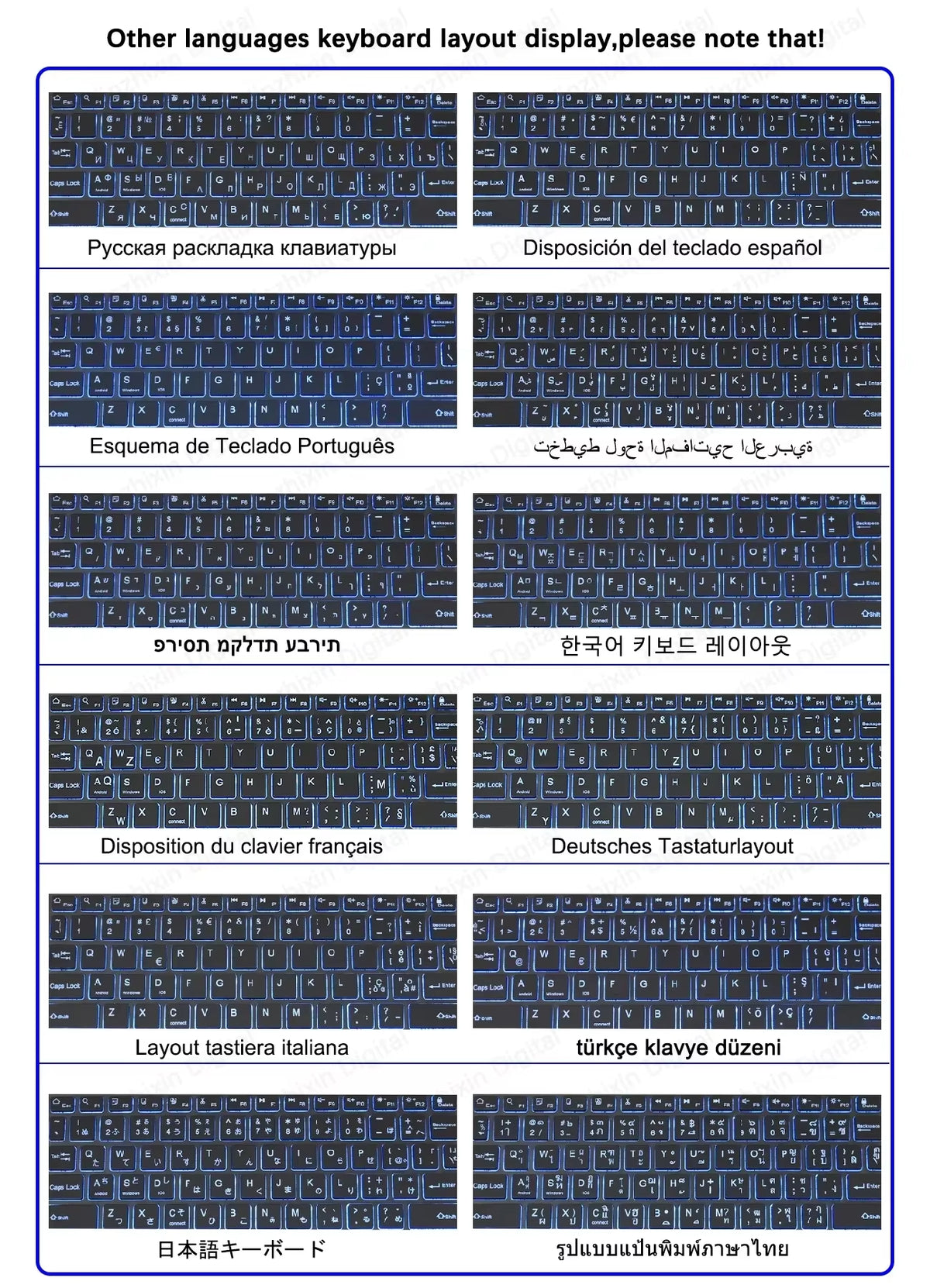 Mini Backlit RGB 10Inch Bluetooth Keyboard Wireless Mouse Rechargeable for Spanish Russian Hebrew Korean French Arabic Portugal