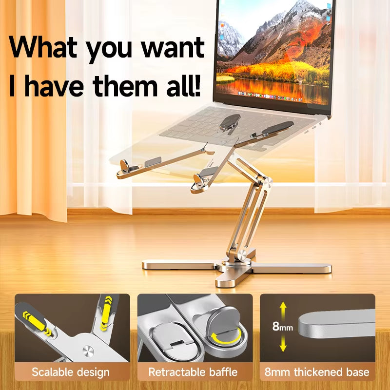 Foldable Laptop Stand 360°Rotation Notebook Table Aluminum Alloy Holder Portable Book Tablet Bracket with Heat Dissipation