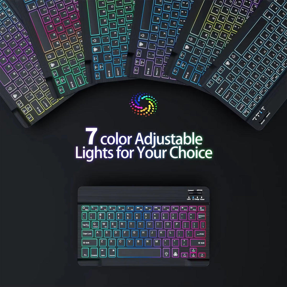 Mini Backlit RGB 10Inch Bluetooth Keyboard Wireless Mouse Rechargeable for Spanish Russian Hebrew Korean French Arabic Portugal