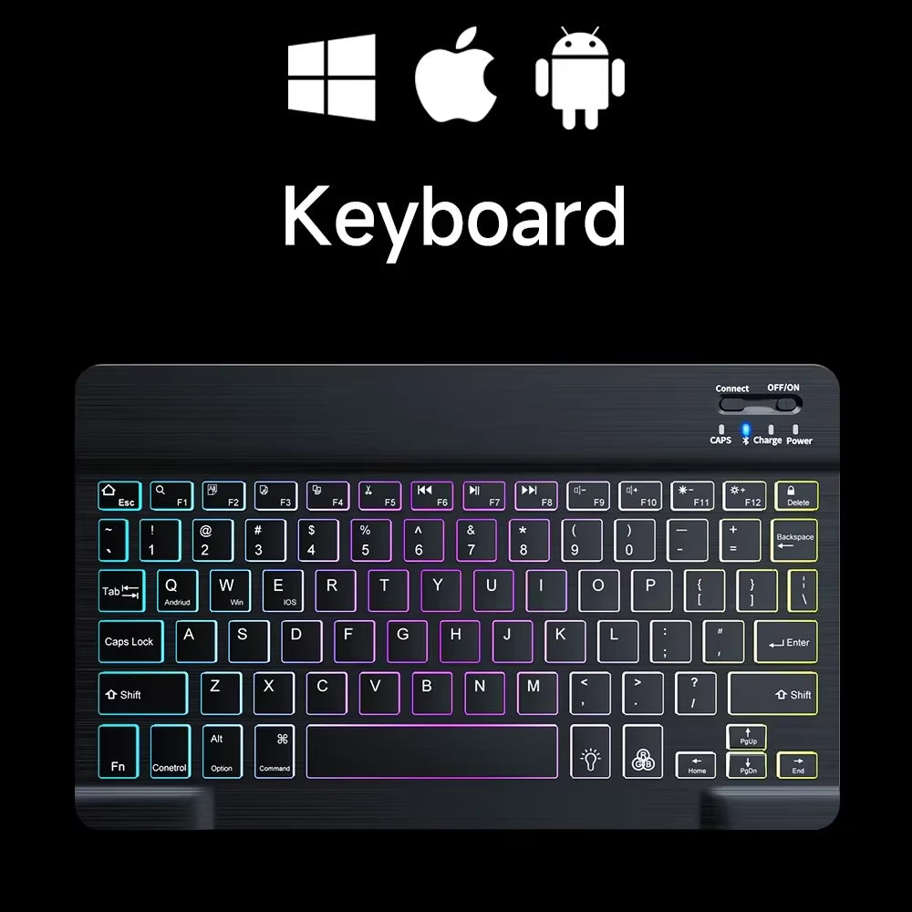 Mini Backlit RGB 10Inch Bluetooth Keyboard Wireless Mouse Rechargeable for Spanish Russian Hebrew Korean French Arabic Portugal