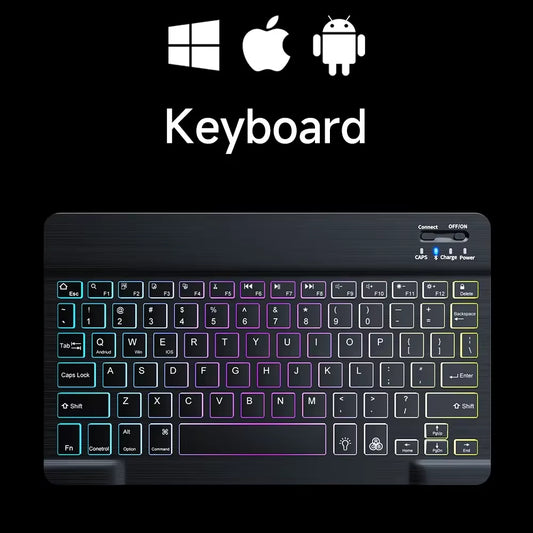Mini Backlit RGB 10Inch Bluetooth Keyboard Wireless Mouse Rechargeable for Spanish Russian Hebrew Korean French Arabic Portugal